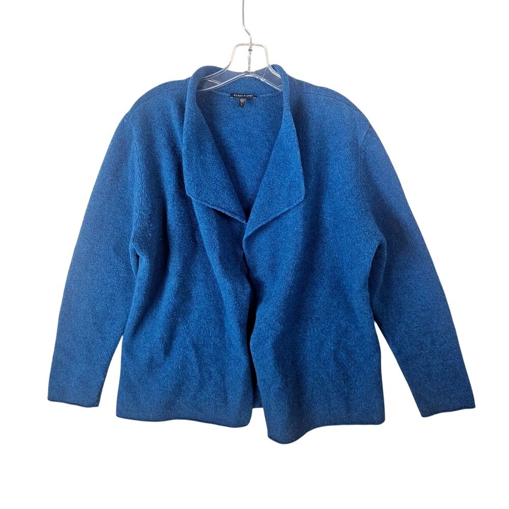 Eileen Fisher Peacock Blue Waterfall Cardigan Princess Seams Lambswool Cashmere